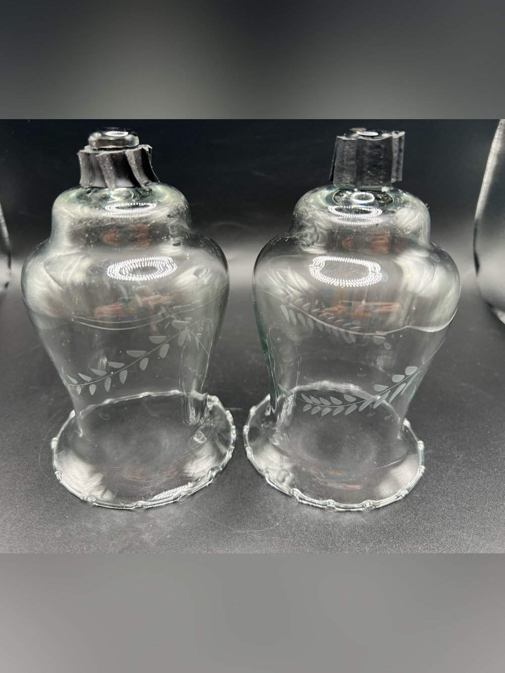 Set of 2 Etched Wheat Clear Glass Votive Cup Peg Candle Holders Homco